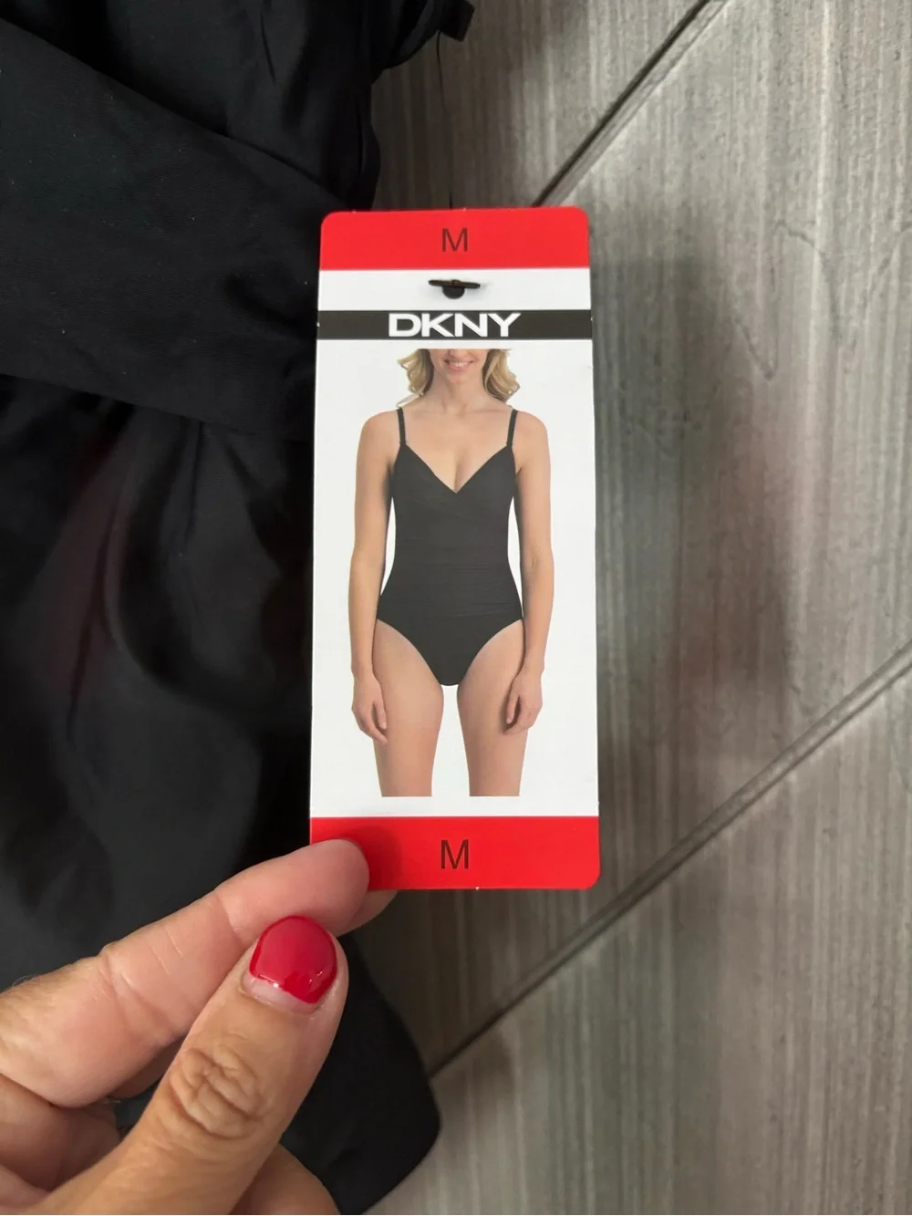 NWT DKNY Black One-Piece Twist Wrap Front Swimsuit Size Medium - Picture 4 of 12